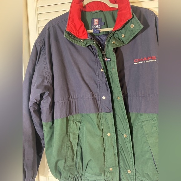 Chaps Ralph Lauren Coat Sz L Zip/Snap Front Blue/Green/Red Colorblock Vintage - Picture 4 of 9